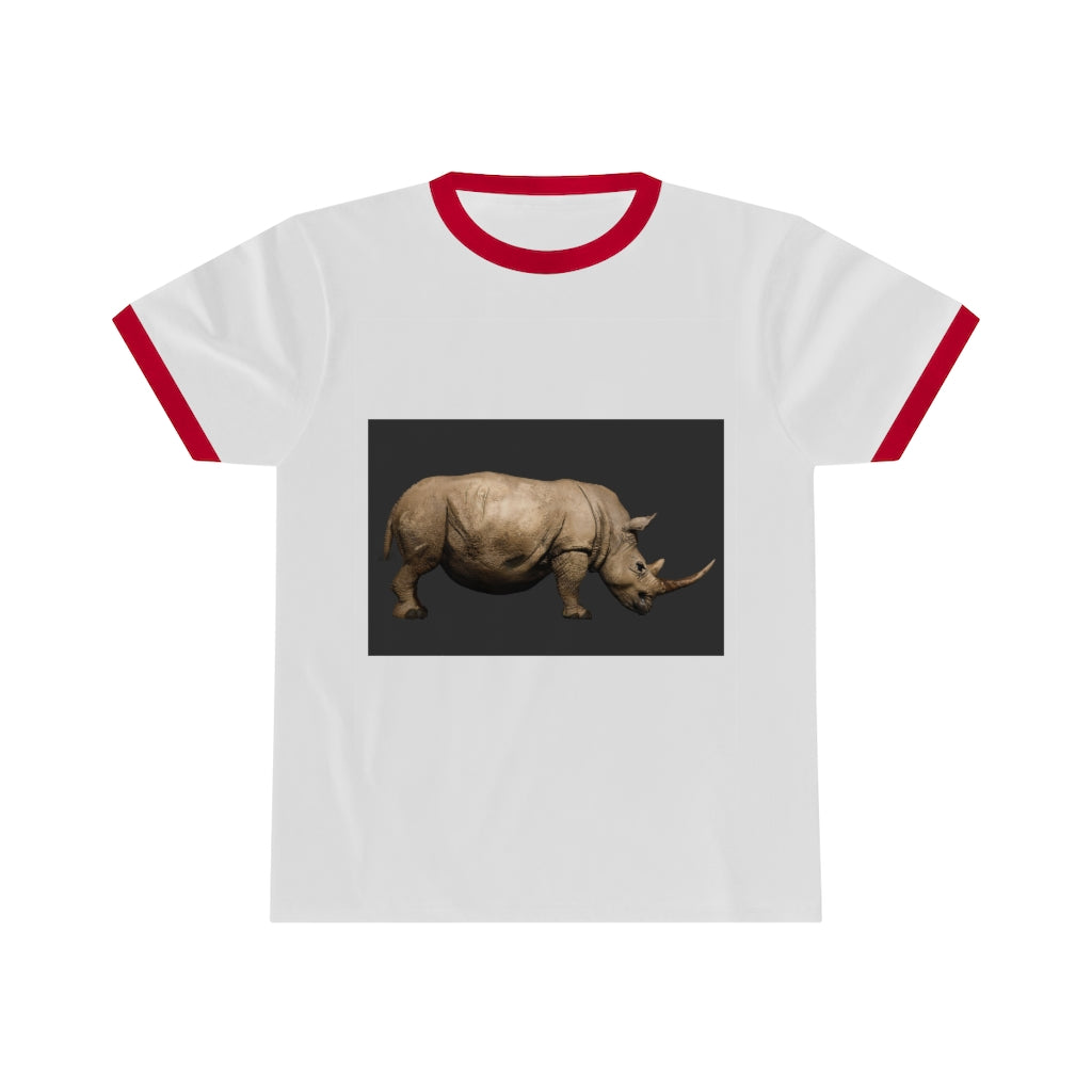 Rhino Unisex Ringer Tee in various colors showcasing its lightweight fabric and stylish design.