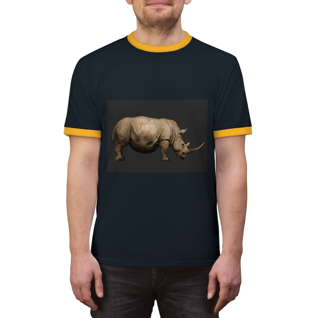 Rhino Unisex Ringer Tee in various colors showcasing its lightweight fabric and stylish design.