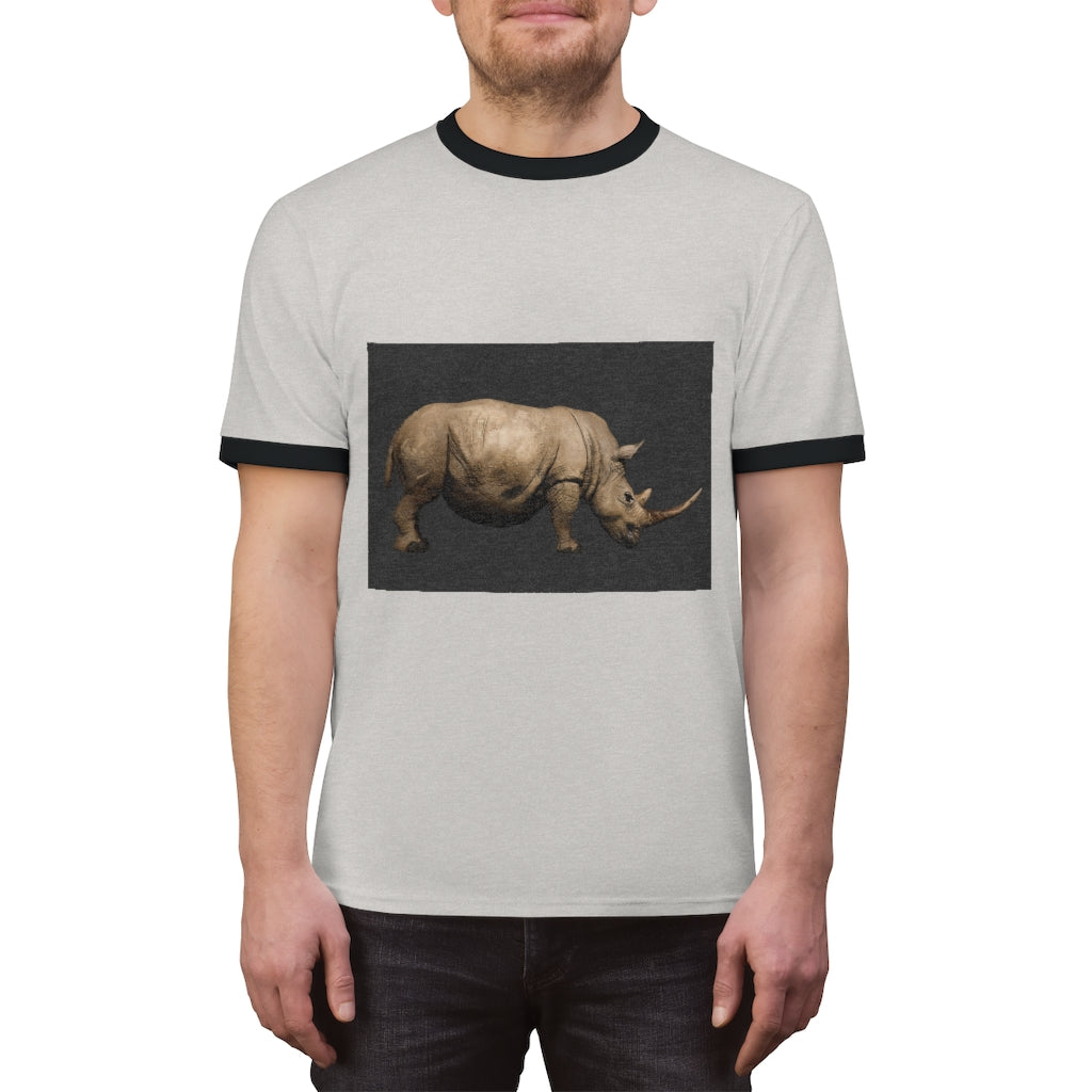 Rhino Unisex Ringer Tee in various colors showcasing its lightweight fabric and stylish design.