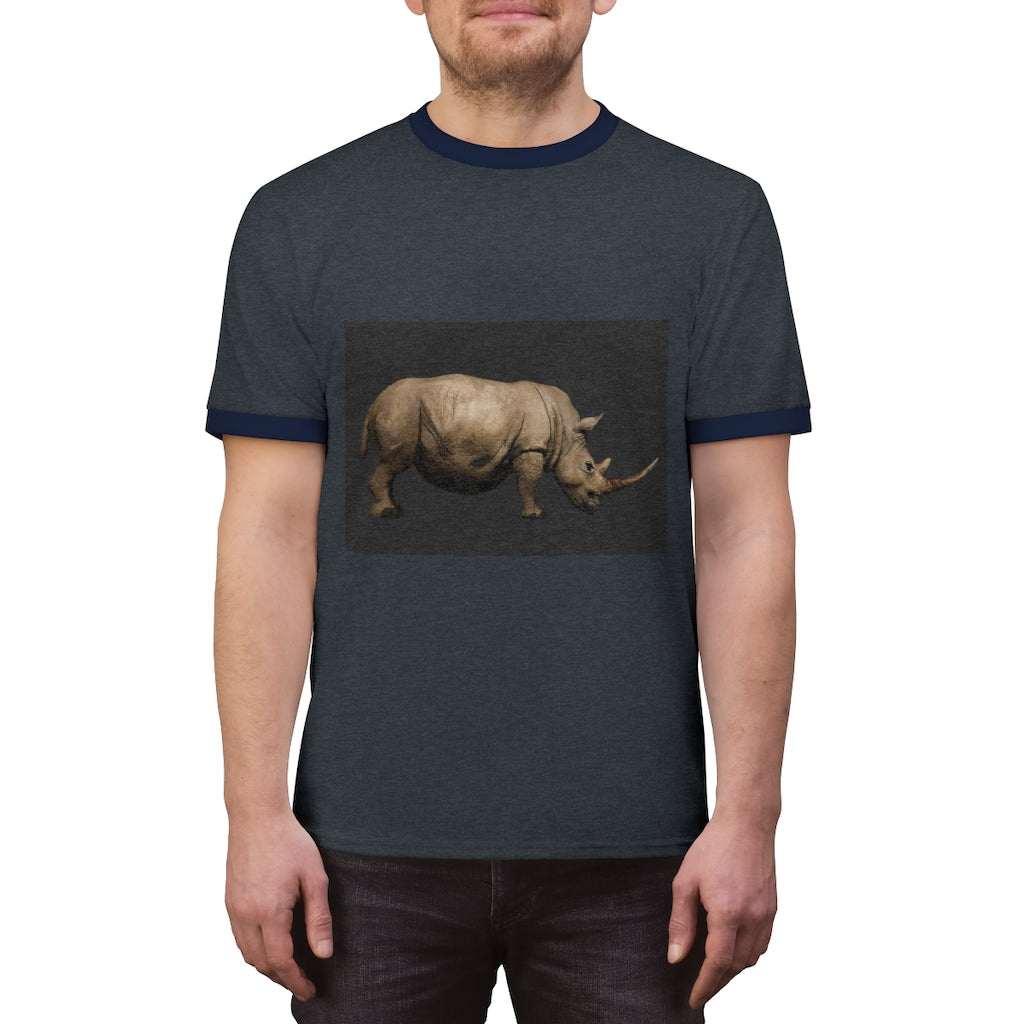 Rhino Unisex Ringer Tee in various colors showcasing its lightweight fabric and stylish design.