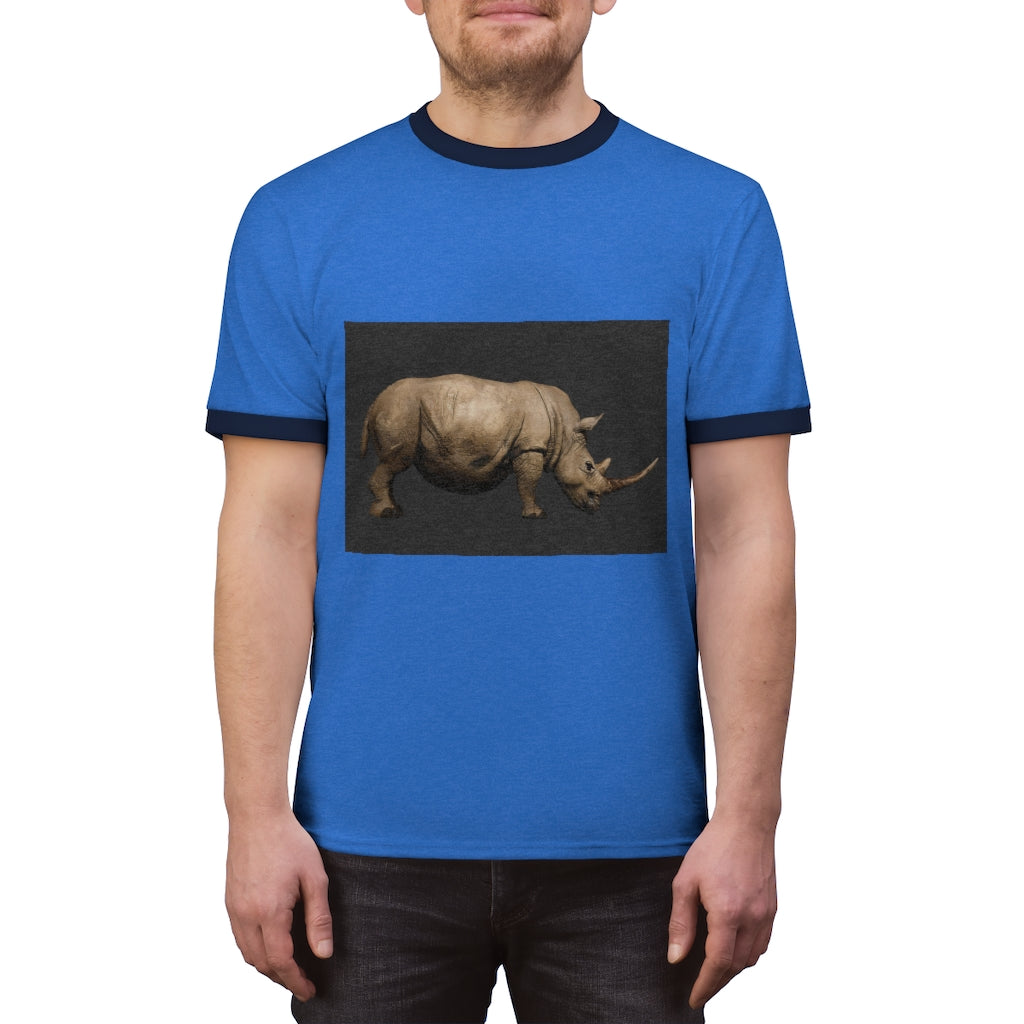 Rhino Unisex Ringer Tee in various colors showcasing its lightweight fabric and stylish design.