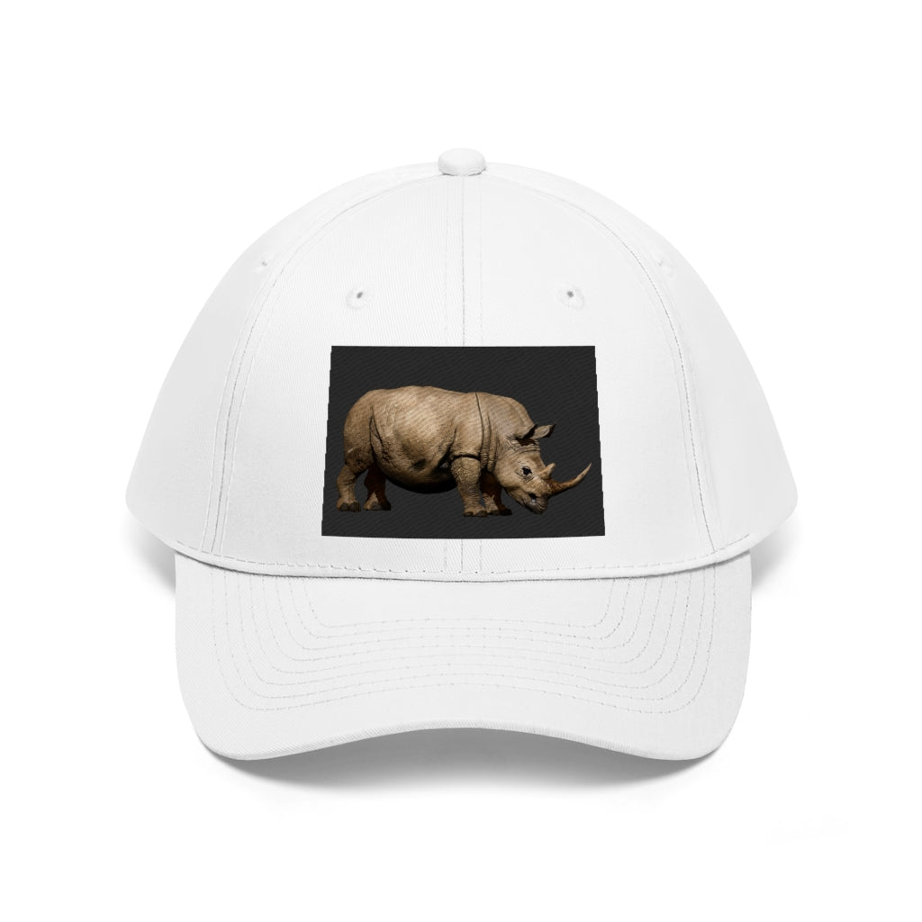 Rhino Unisex Twill Hat in solid color, showcasing its 6-panel structure and adjustable Velcro closure.