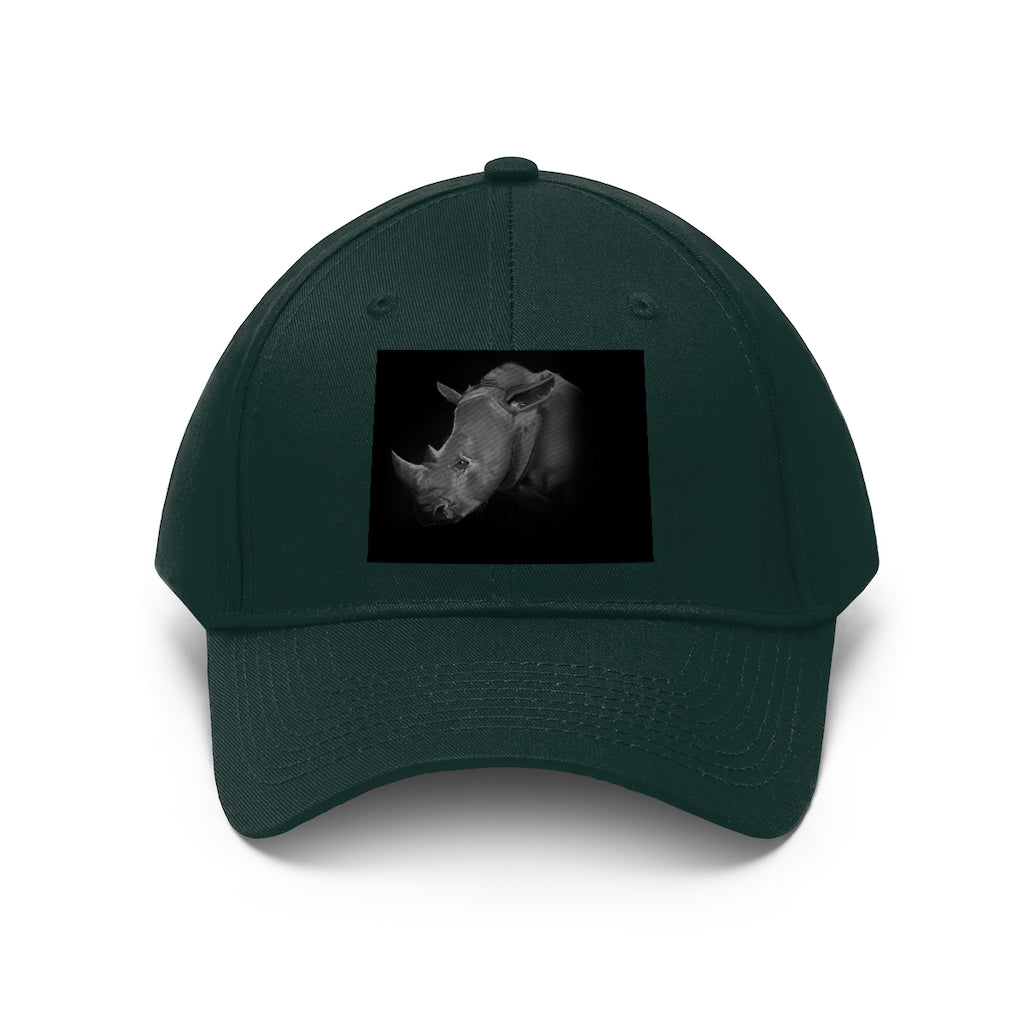 Rhino Unisex Twill Hat in classic design, made from 100% cotton twill, featuring adjustable Velcro closure.