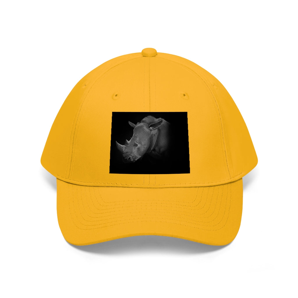 Rhino Unisex Twill Hat in classic design, made from 100% cotton twill, featuring adjustable Velcro closure.