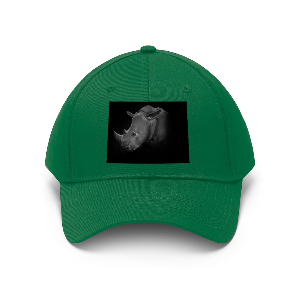 Rhino Unisex Twill Hat in classic design, made from 100% cotton twill, featuring adjustable Velcro closure.