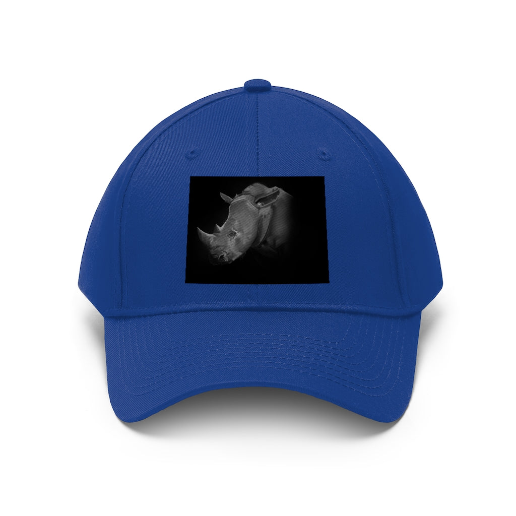 Rhino Unisex Twill Hat in classic design, made from 100% cotton twill, featuring adjustable Velcro closure.