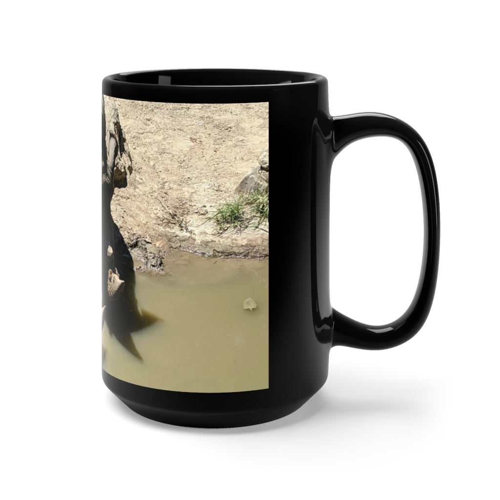 Rhinos Black Mug 15oz, a stylish black ceramic mug with a C-handle, perfect for coffee and tea lovers.