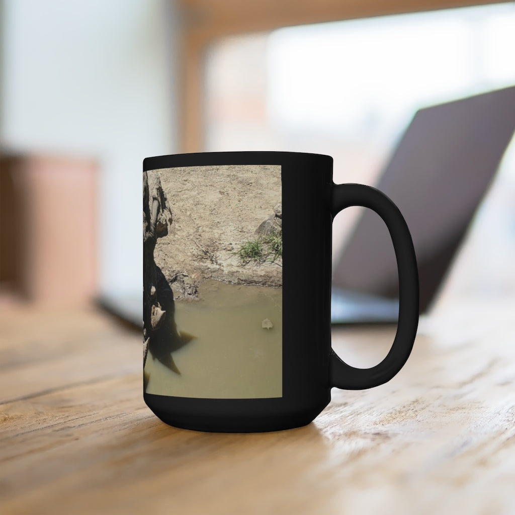 Rhinos Black Mug 15oz, a stylish black ceramic mug with a C-handle, perfect for coffee and tea lovers.