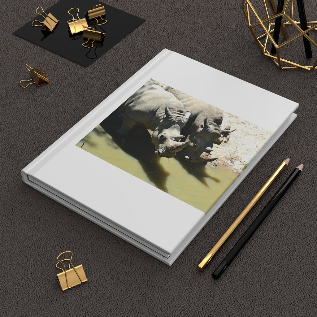 Rhinos Hardcover Journal Matte with customizable cover and lined pages, showcasing its elegant design and sturdy construction.