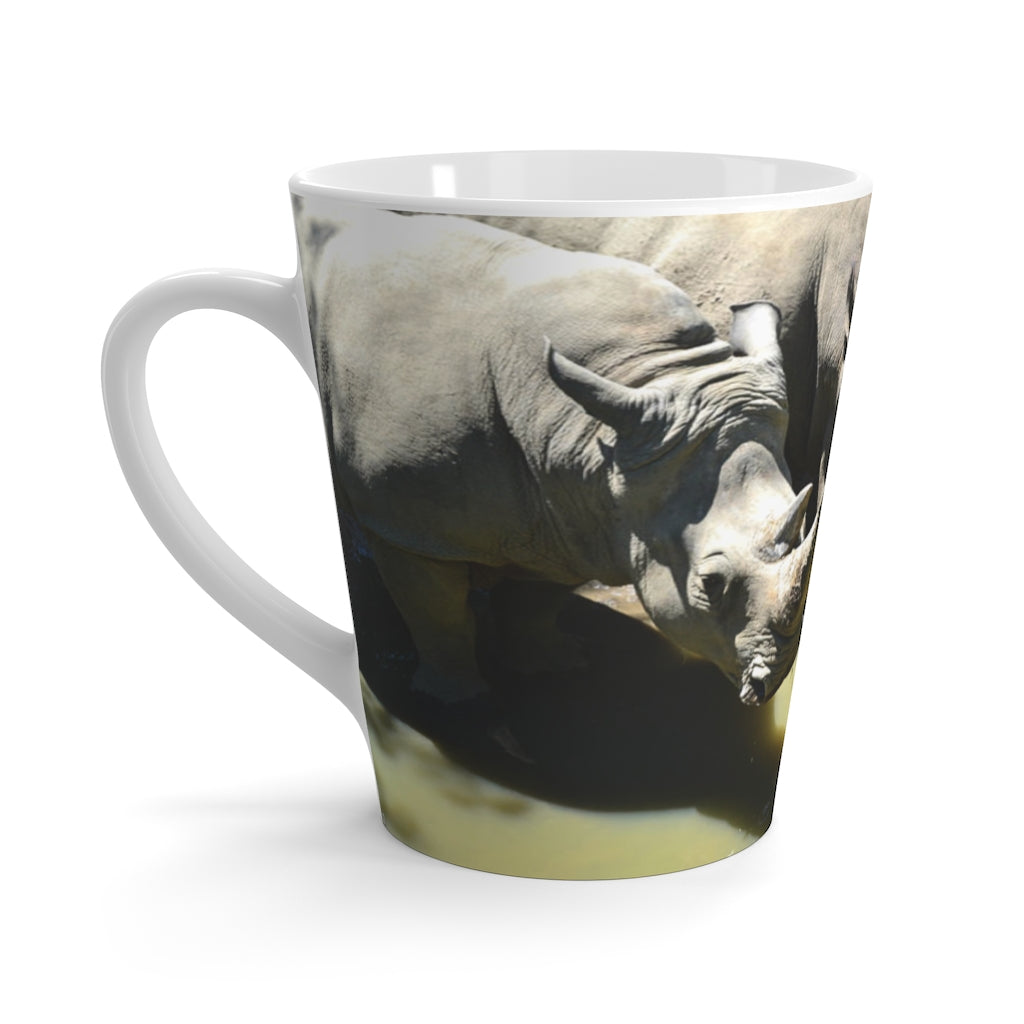 Rhinos Latte Mug featuring a durable ceramic design with high-quality sublimation printing, ideal for coffee lovers.