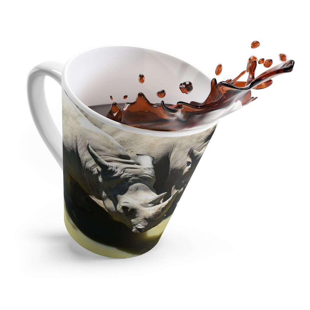 Rhinos Latte Mug featuring a durable ceramic design with high-quality sublimation printing, ideal for coffee lovers.