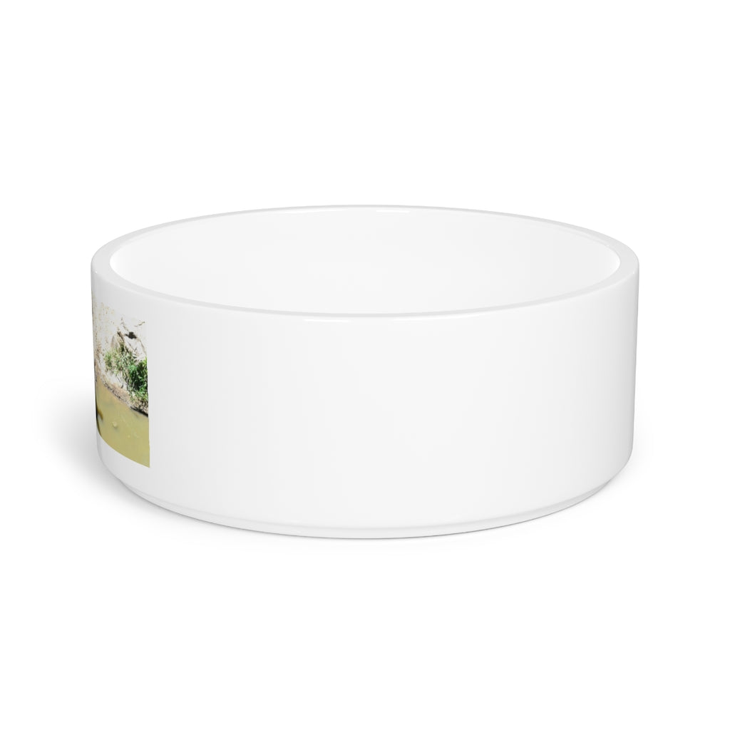 A stylish Rhinos Pet Bowl made of white ceramic, featuring a customizable design and a glazed finish, perfect for feeding pets.