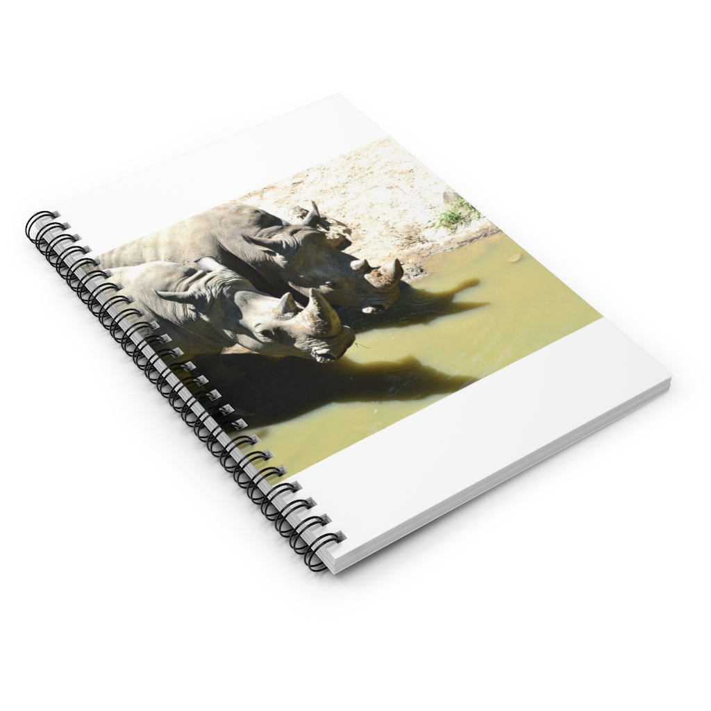 Rhinos Spiral Notebook featuring a colorful printed cover and ruled line pages, perfect for notes and lists.