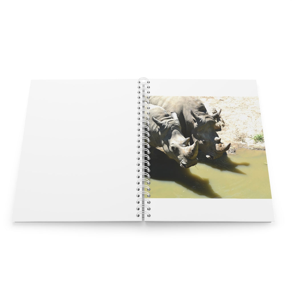 Rhinos Spiral Notebook with customizable covers and wide-ruled pages, featuring a semi-gloss laminated finish.