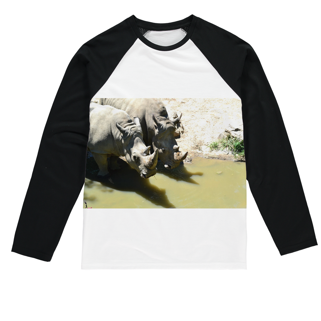 Rhinos Sublimation Baseball Long Sleeve T-Shirt featuring a crew neck, long sleeves, and a stylish fit, ideal for sublimation printing.