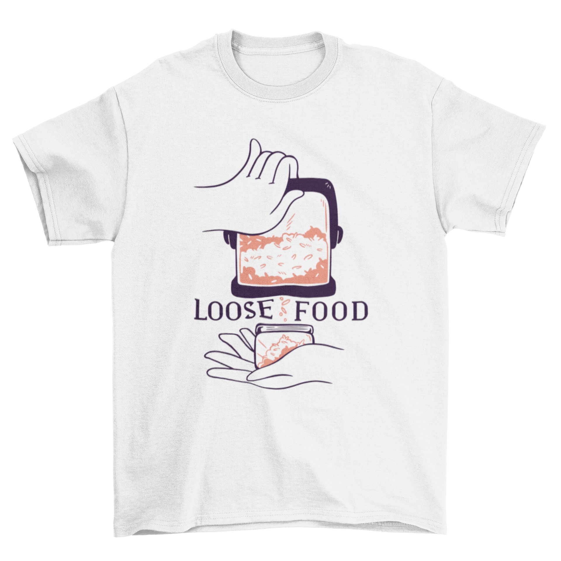 Rice Quote T-Shirt featuring a rice dispenser graphic and the caption 'Loose food' in a stylish design.