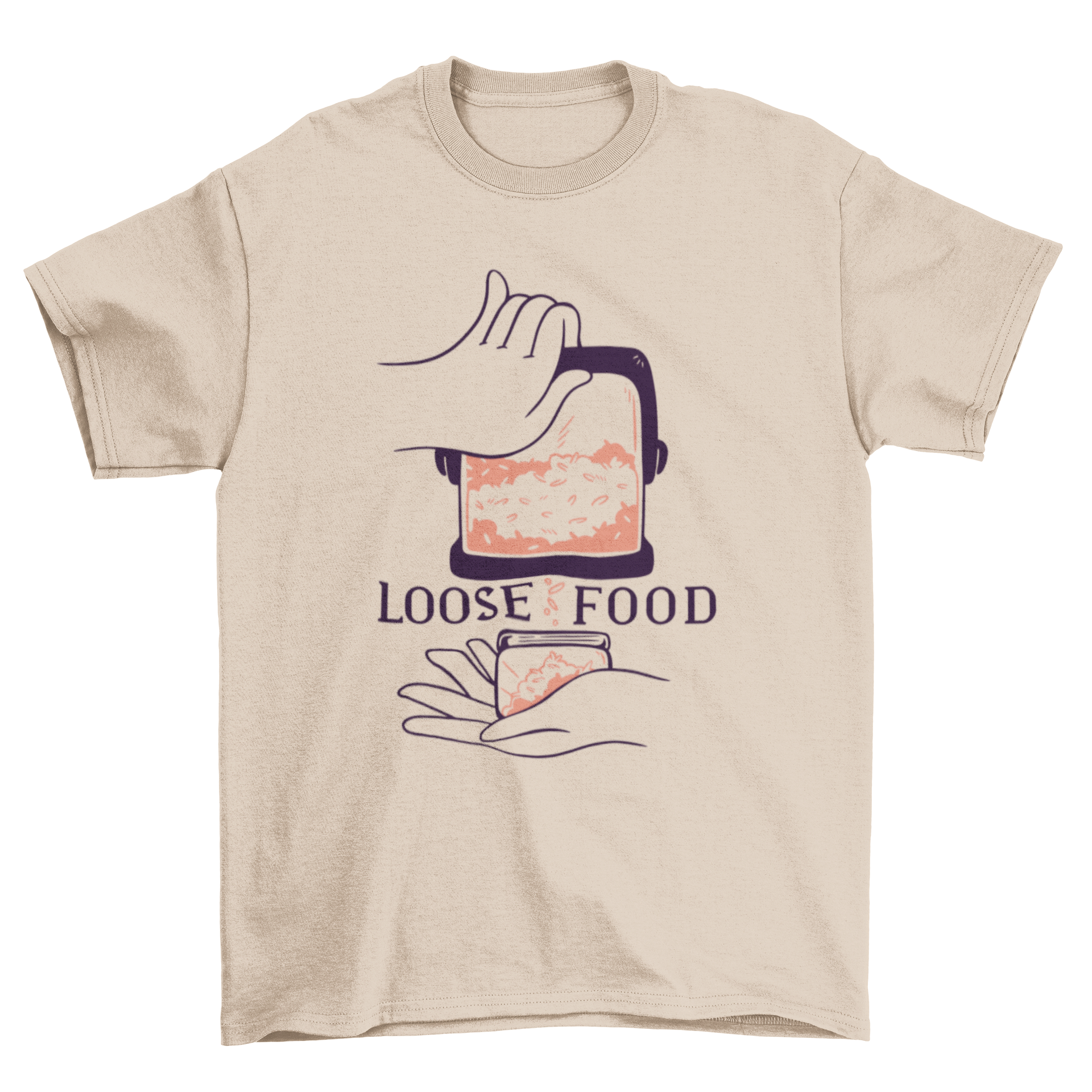 Rice Quote T-Shirt featuring a rice dispenser graphic and the caption 'Loose food' in a stylish design.