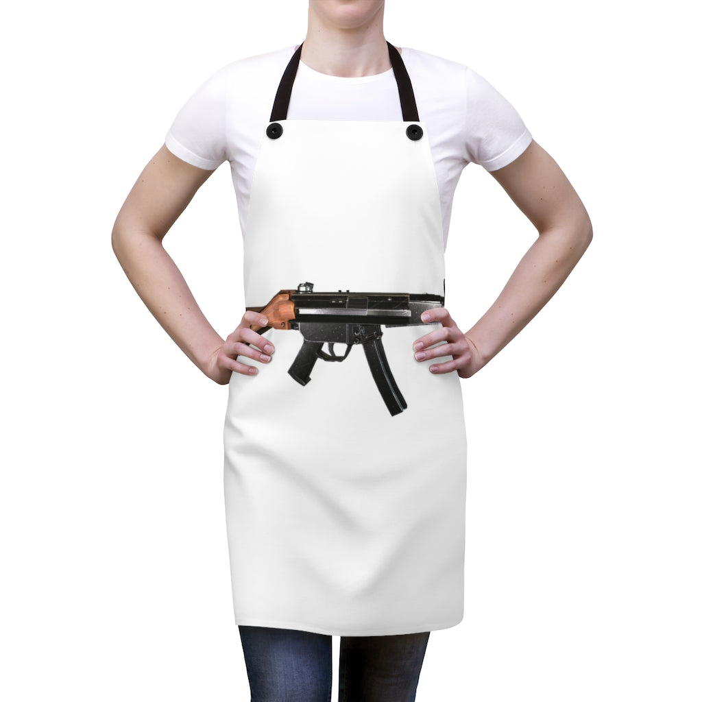 Rifle Apron featuring a stylish design, black detachable twill straps, and a customizable one-sided print, perfect for cooking and grilling.