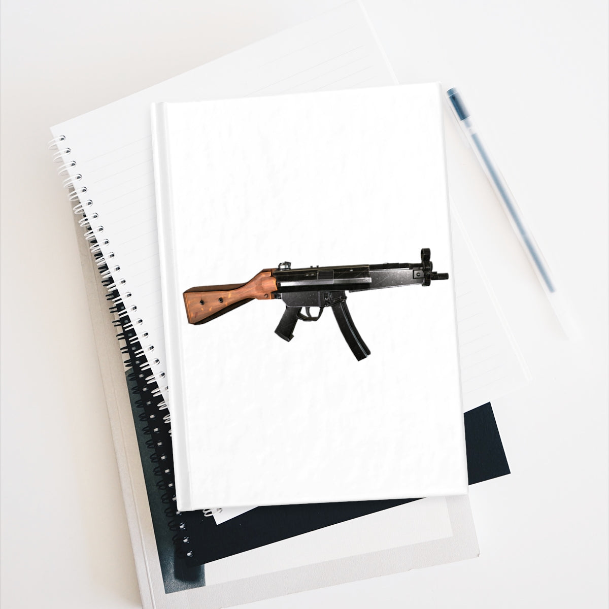 Rifle Journal - Blank with hardcover and wraparound print, showcasing 128 blank pages for creativity.