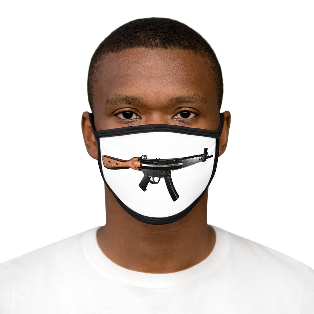 Rifle Mixed-Fabric Face Mask featuring a black outer edge and earloops, made of polyester and cotton for comfort and style.