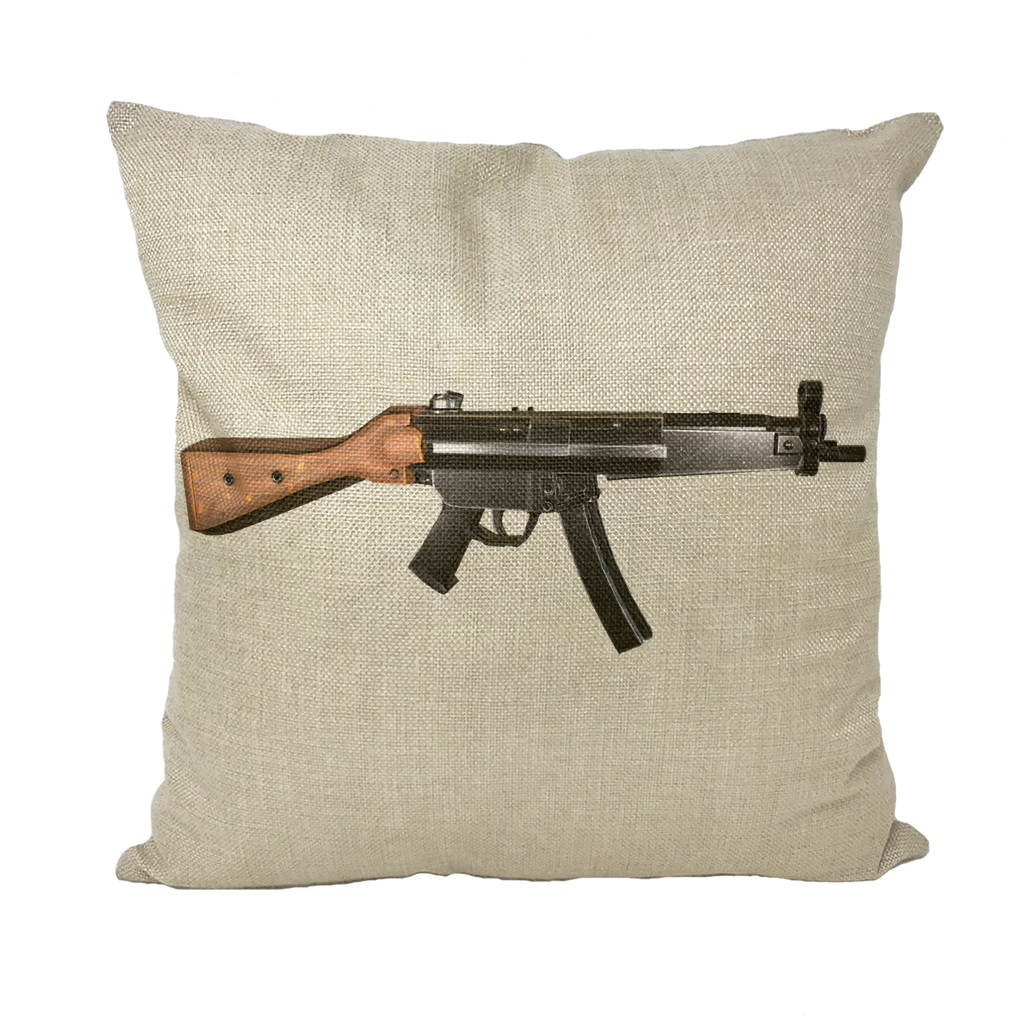 Rifle Throw Pillows in various styles including linen, canvas, and suede, showcasing vibrant designs and high-quality materials.