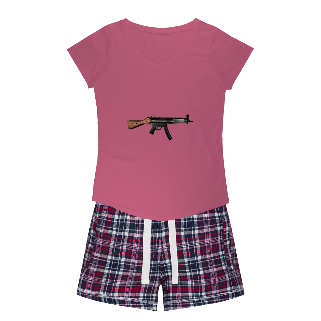 Rifle Women's Sleepy Tee and Flannel Short set featuring a relaxed fit T-shirt and vibrant flannel shorts, perfect for cozy nights.