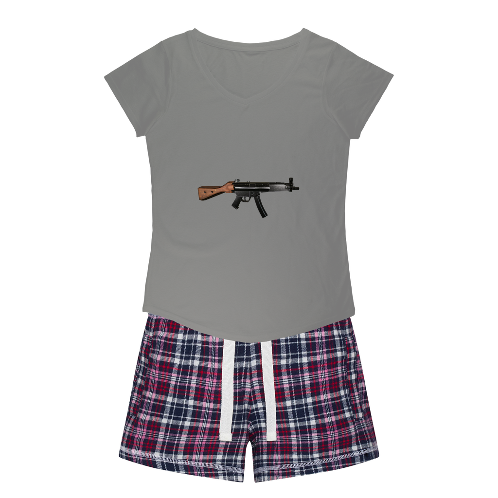 Rifle Women's Sleepy Tee and Flannel Short set featuring a relaxed fit T-shirt and vibrant flannel shorts, perfect for cozy nights.