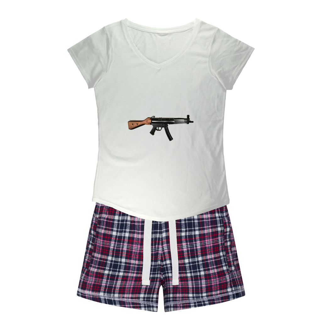 Rifle Women's Sleepy Tee and Flannel Short set featuring a relaxed fit T-shirt and vibrant flannel shorts, perfect for cozy nights.