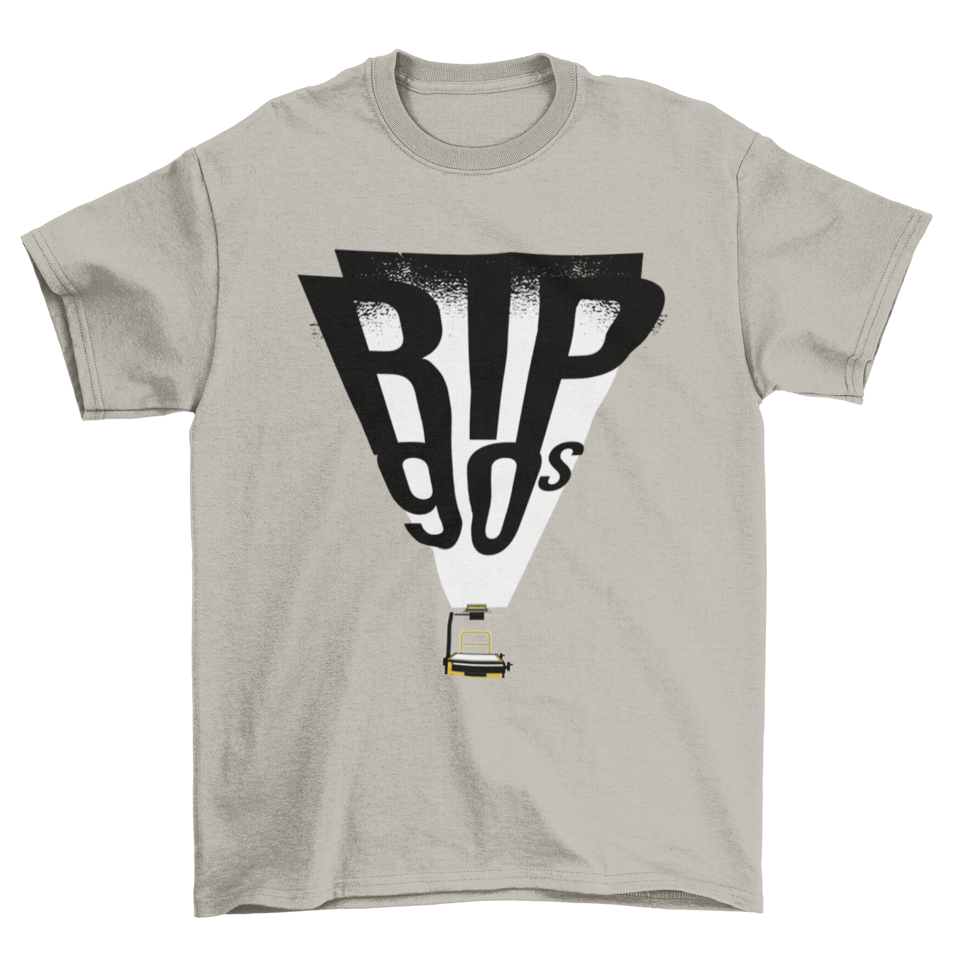 Rip 90s T-shirt featuring a retro projector design with 'RIP 90s' lettering.