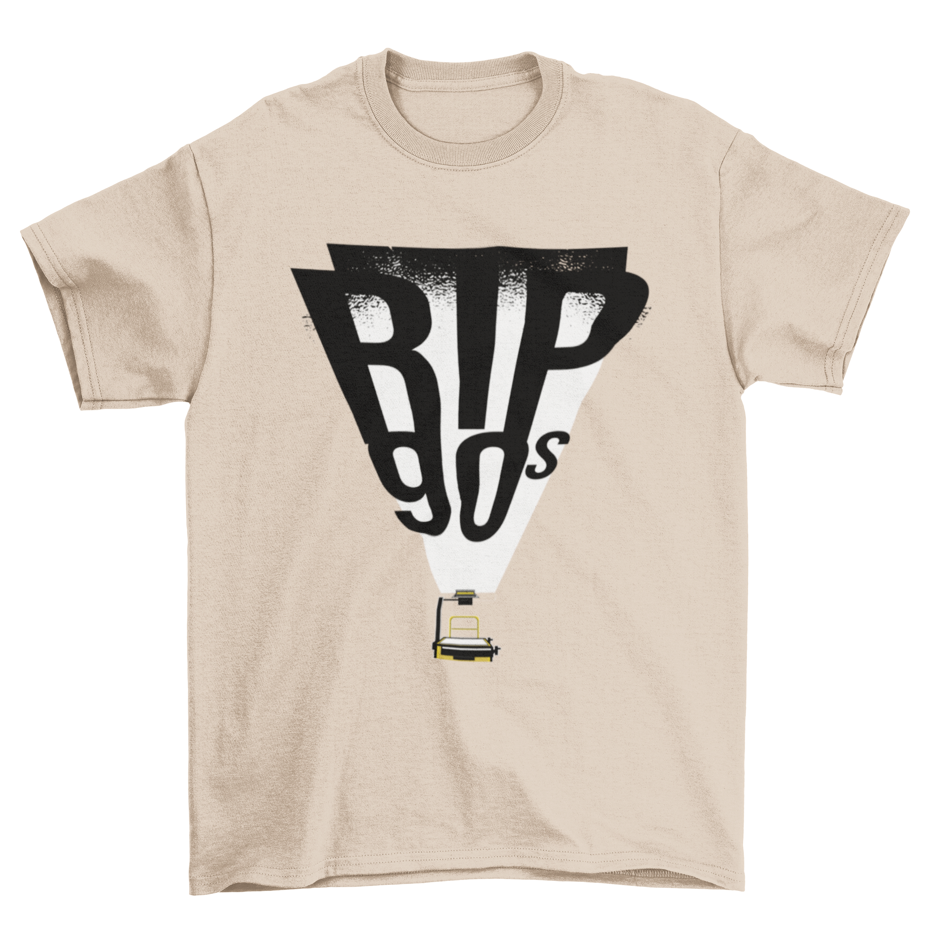 Rip 90s T-shirt featuring a retro projector design with 'RIP 90s' lettering.