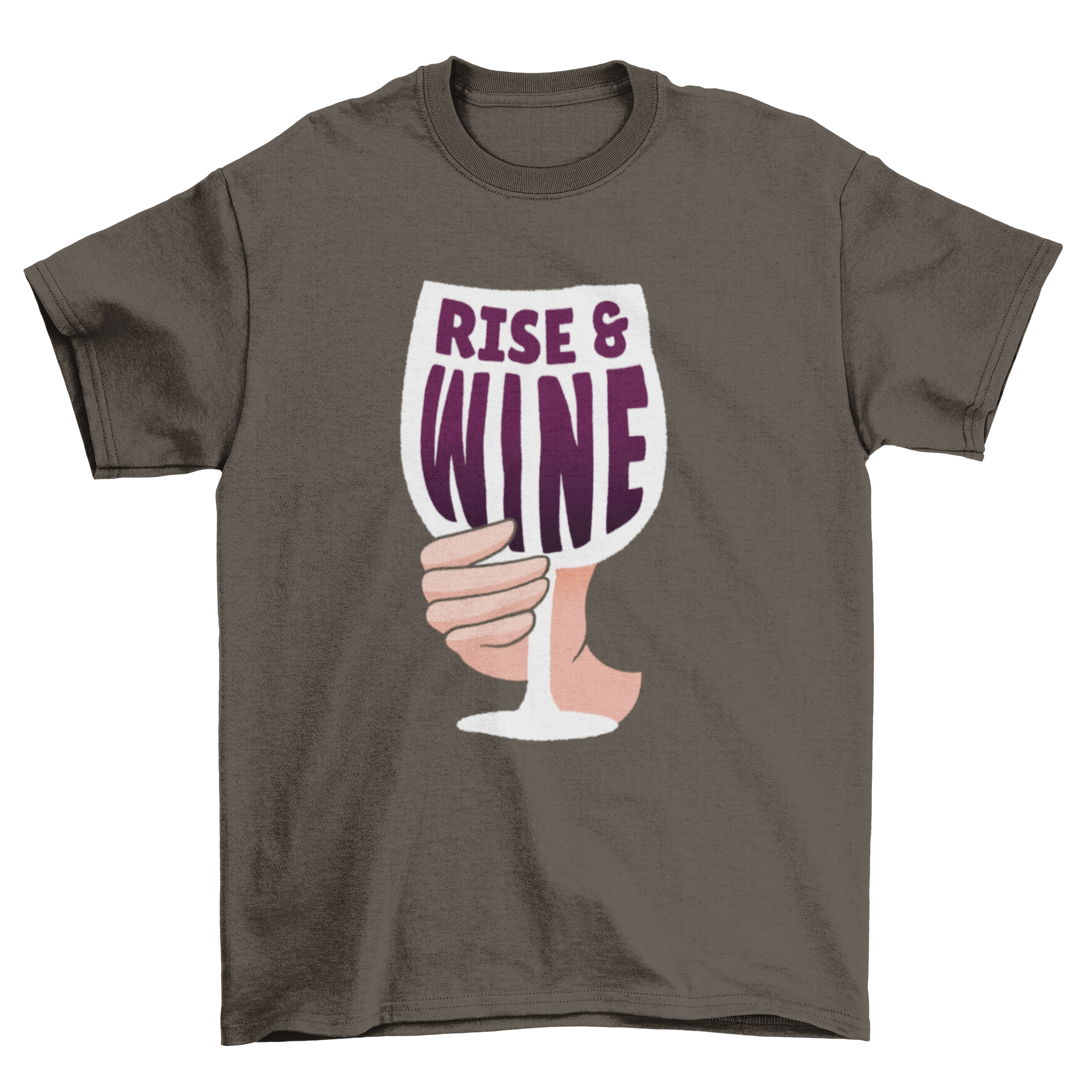 Rise and Wine T-shirt featuring a wine glass and the quote RISE & WINE, perfect for wine lovers.