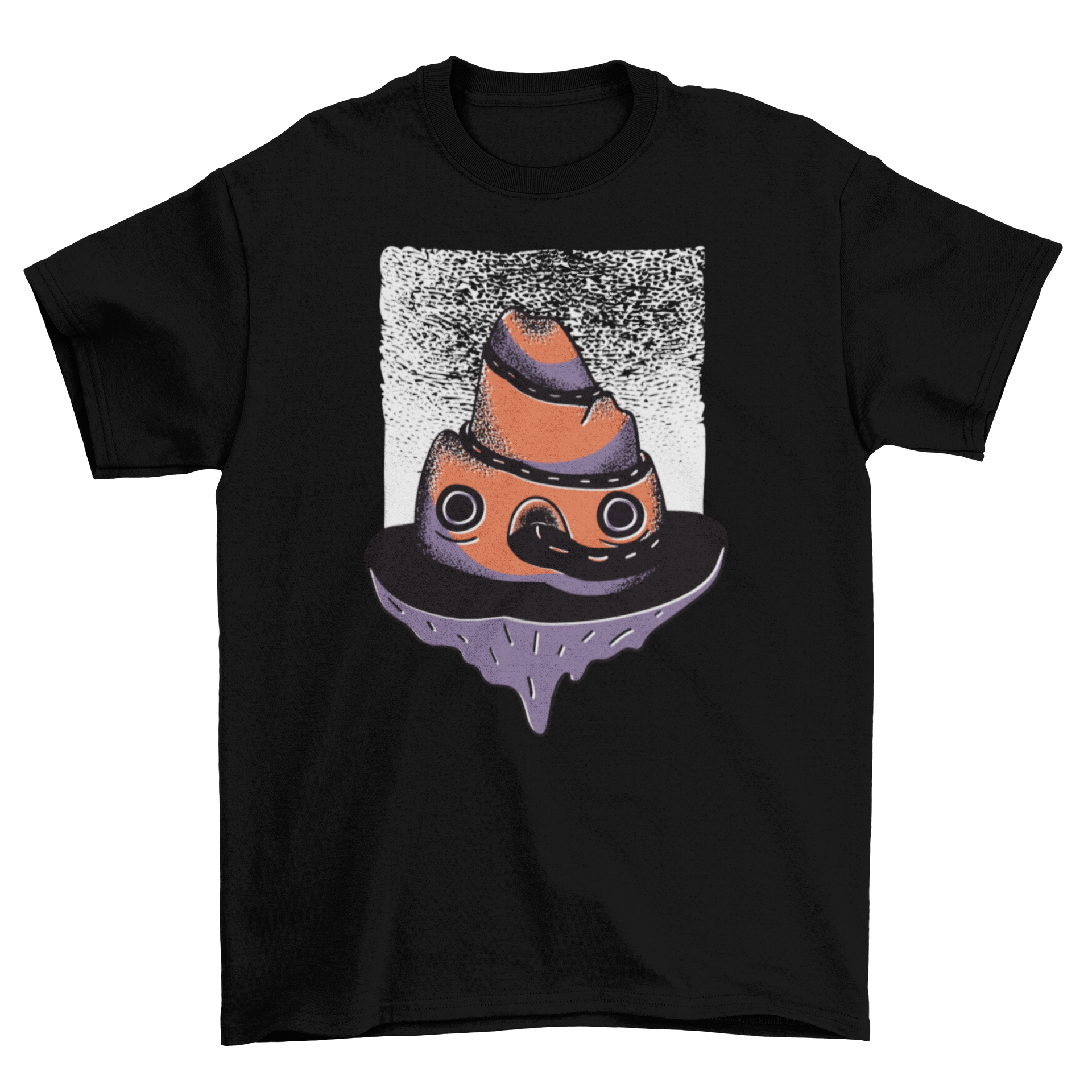 A stylish t-shirt featuring a mountain creature design with a road coming out of its mouth, perfect for outdoor enthusiasts.