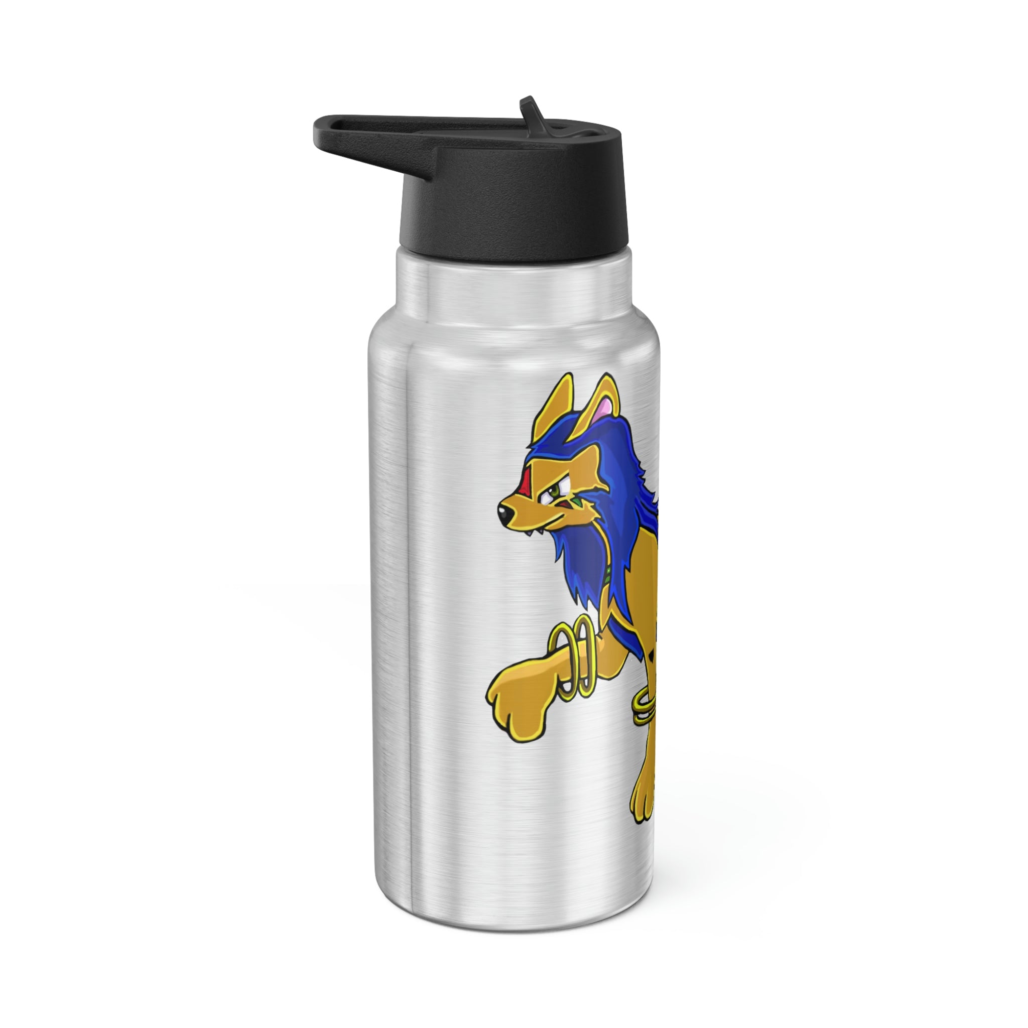 Roararing Gator Tumbler, 32oz, featuring a sleek stainless steel design with a black plastic screw-on cap and a straw.