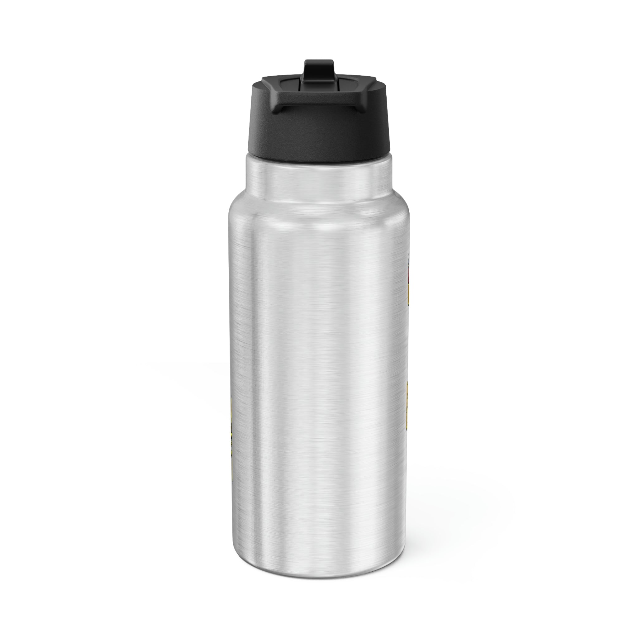 Roararing Gator Tumbler, 32oz, featuring a sleek stainless steel design with a black plastic screw-on cap and a straw.