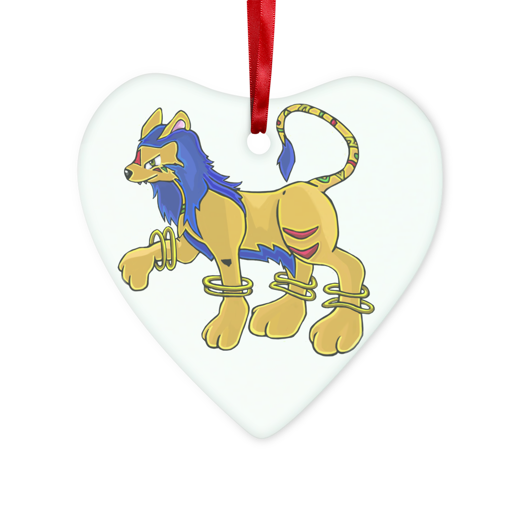 Roararing Glass Hanging Ornament in round and heart shapes, elegantly displayed with red ribbon and gold string.