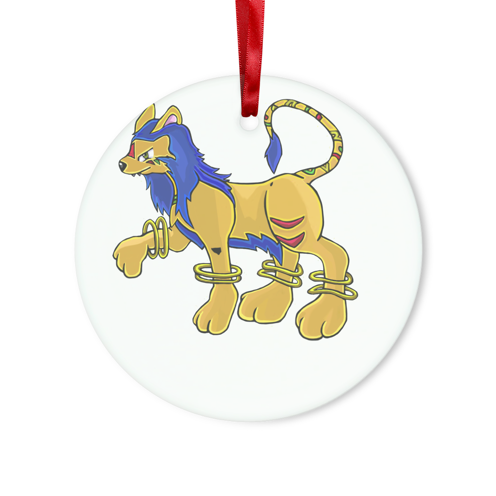 Roararing Glass Hanging Ornament in round and heart shapes, elegantly displayed with red ribbon and gold string.