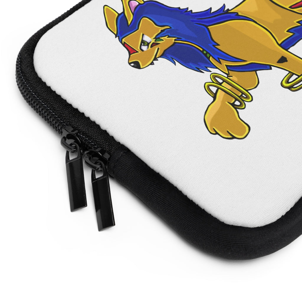 Roararing Laptop Sleeve featuring a customizable front design and solid black back, showcasing its water-resistant and durable material.