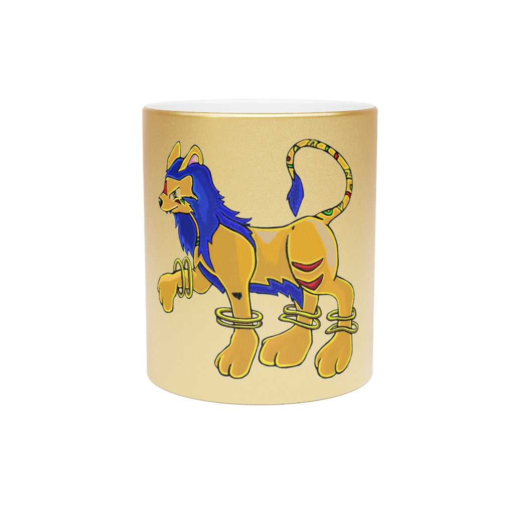 Roararing Metallic Mug in Silver and Gold with personalized designs, showcasing a stylish ceramic finish.