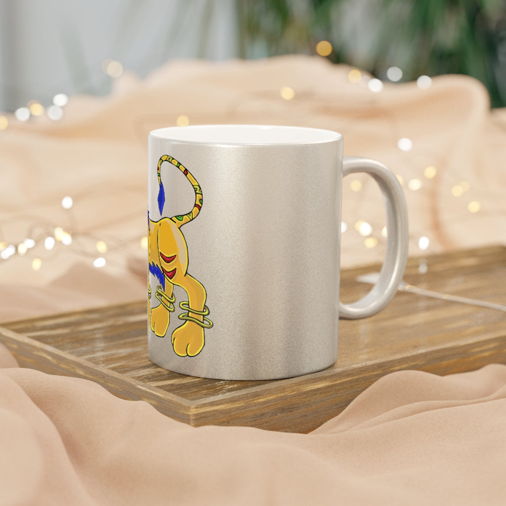 Roararing Metallic Mug in Silver and Gold with personalized designs, showcasing a stylish ceramic finish.