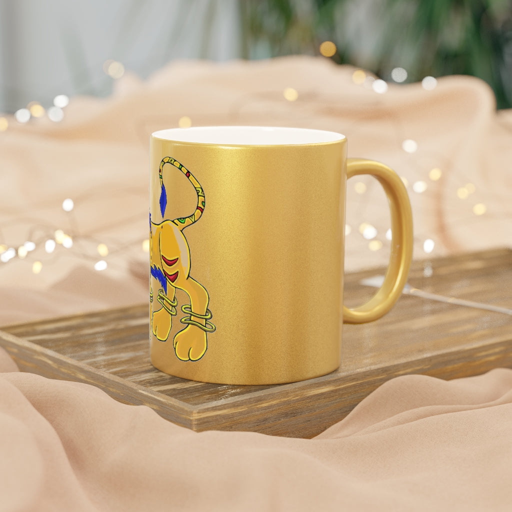 Roararing Metallic Mug in Silver and Gold with personalized designs, showcasing a stylish ceramic finish.