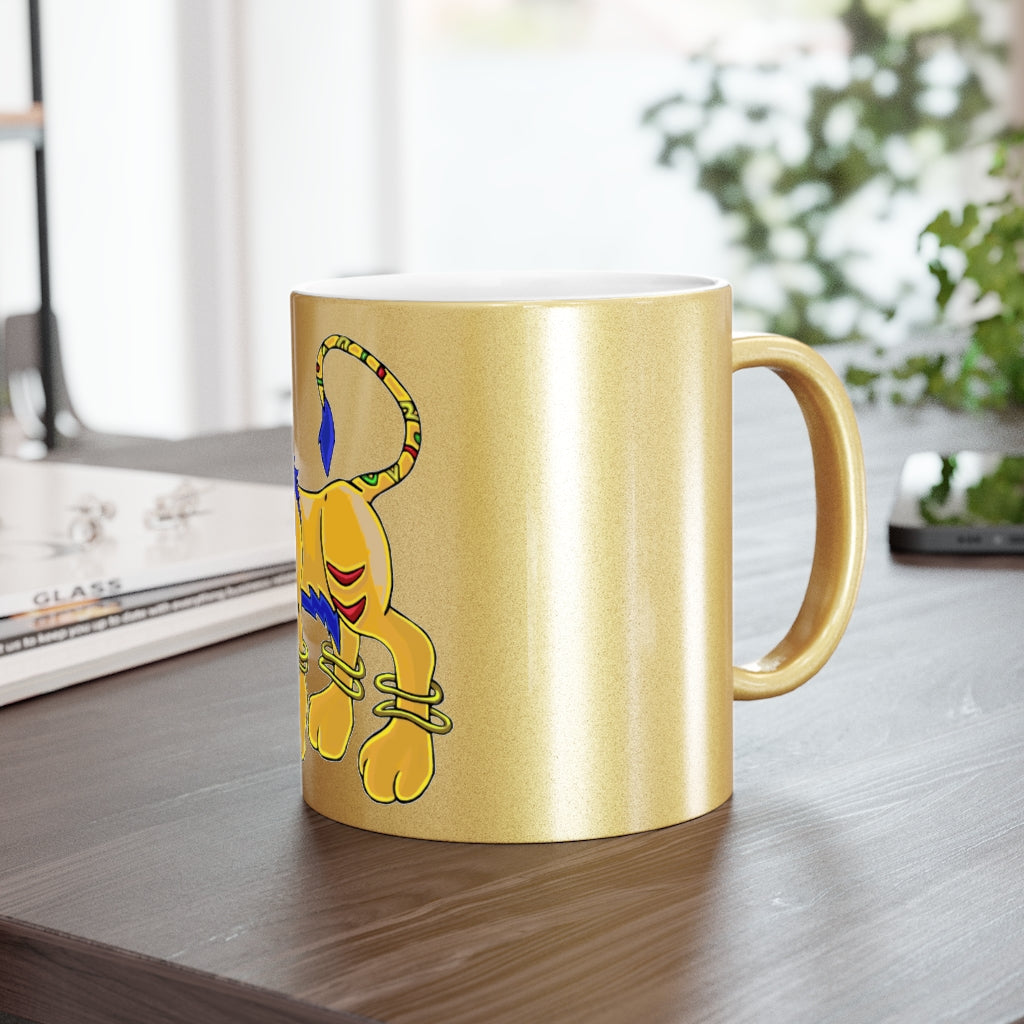 Roararing Metallic Mug in Silver and Gold with personalized designs, showcasing a stylish ceramic finish.