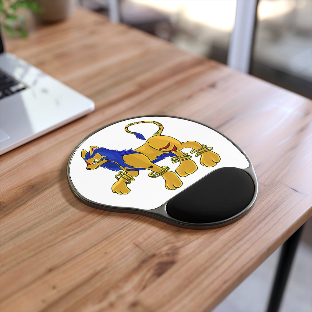 Roararing Mouse Pad with Memory Foam wrist rest, featuring a customizable neoprene insert and a foot-shaped black plastic base.