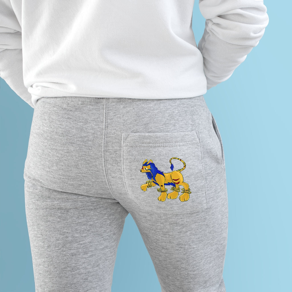 A pair of Roararing Premium Fleece Joggers featuring a customizable back pocket and two side pockets, made from soft fleece fabric.