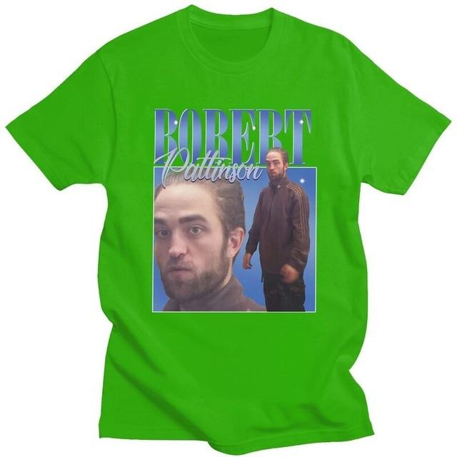 Robert Pattinson Standing Meme T-Shirt in various colors, showcasing a hip hop style and comfortable fit.