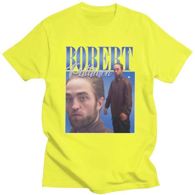 Robert Pattinson Standing Meme T-Shirt in various colors, showcasing a hip hop style and comfortable fit.