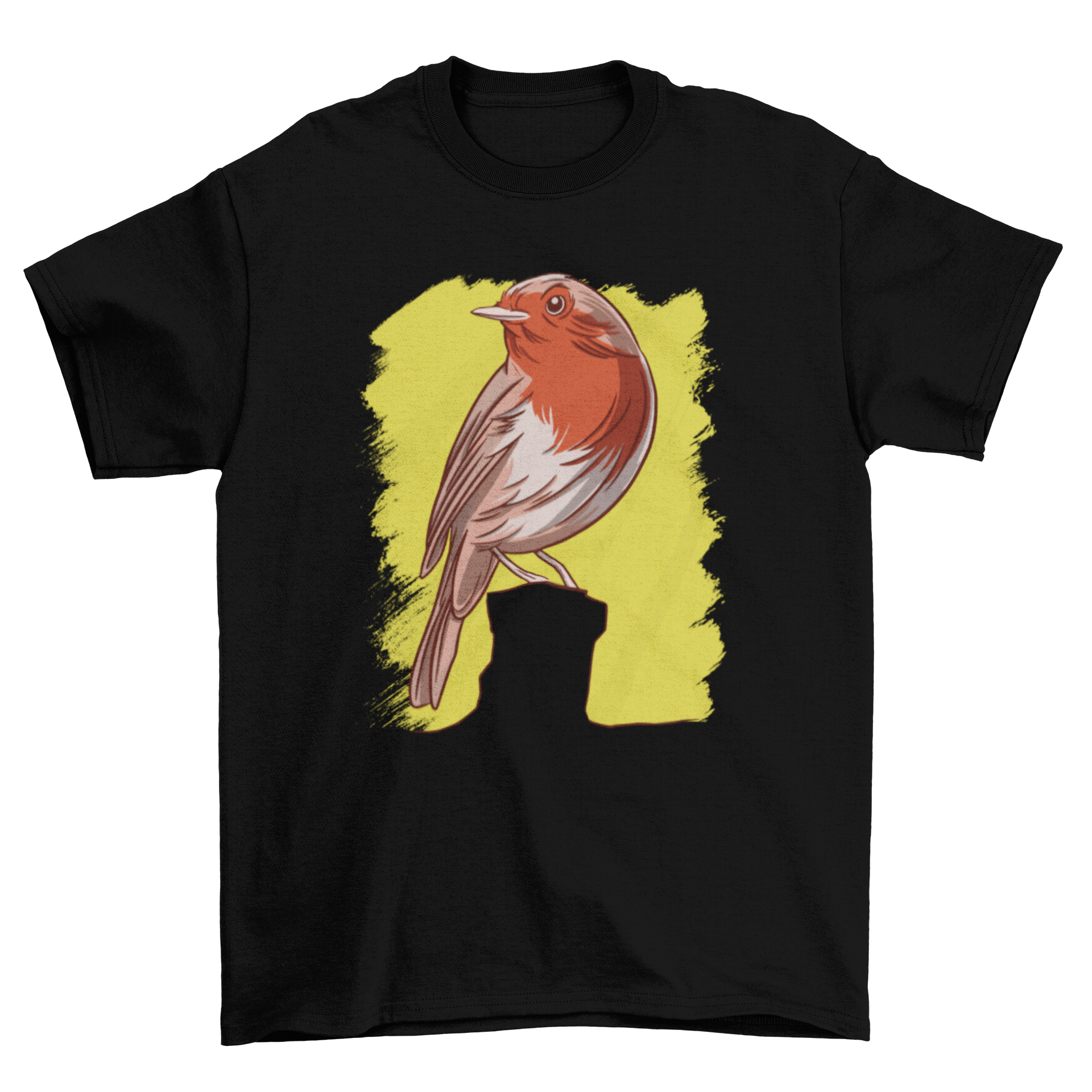 A stylish t-shirt featuring a vibrant Robin bird design, perfect for nature enthusiasts.