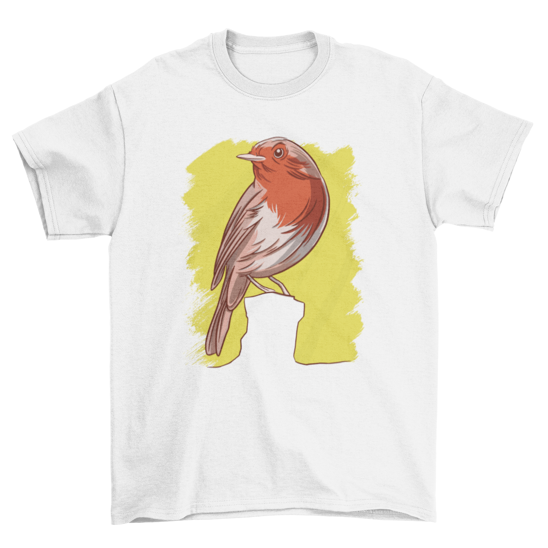 A stylish t-shirt featuring a vibrant Robin bird design, perfect for nature enthusiasts.