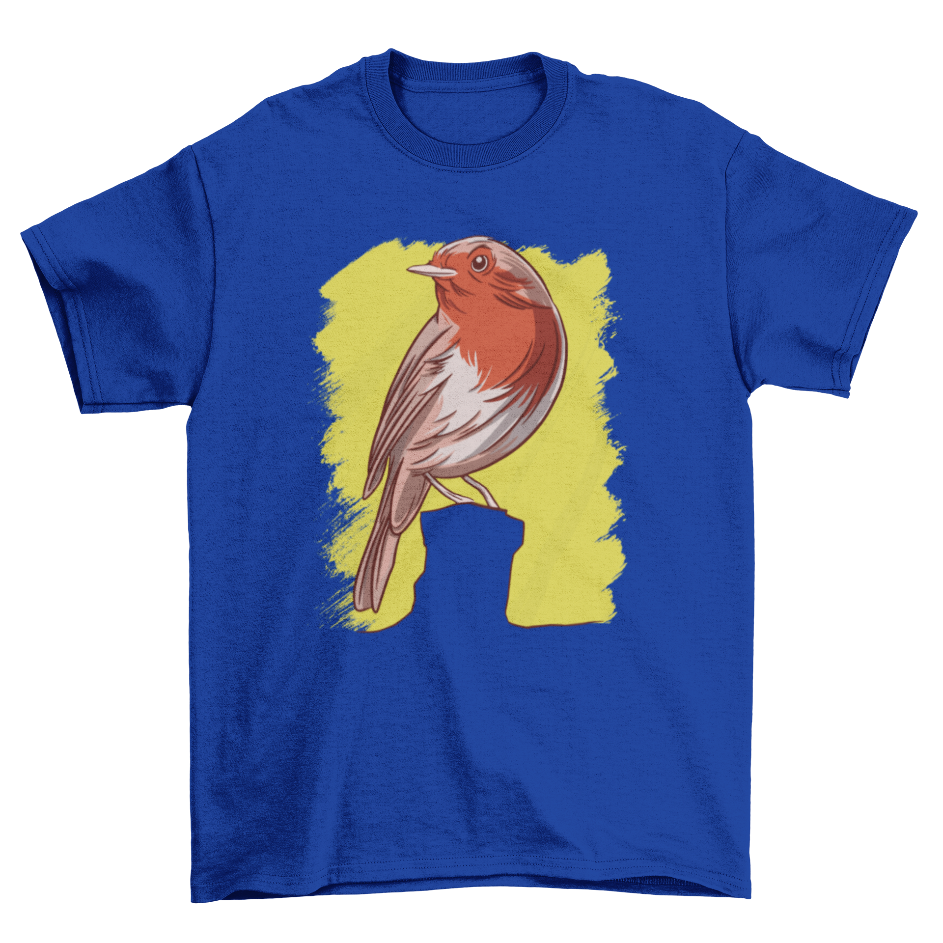 A stylish t-shirt featuring a vibrant Robin bird design, perfect for nature enthusiasts.