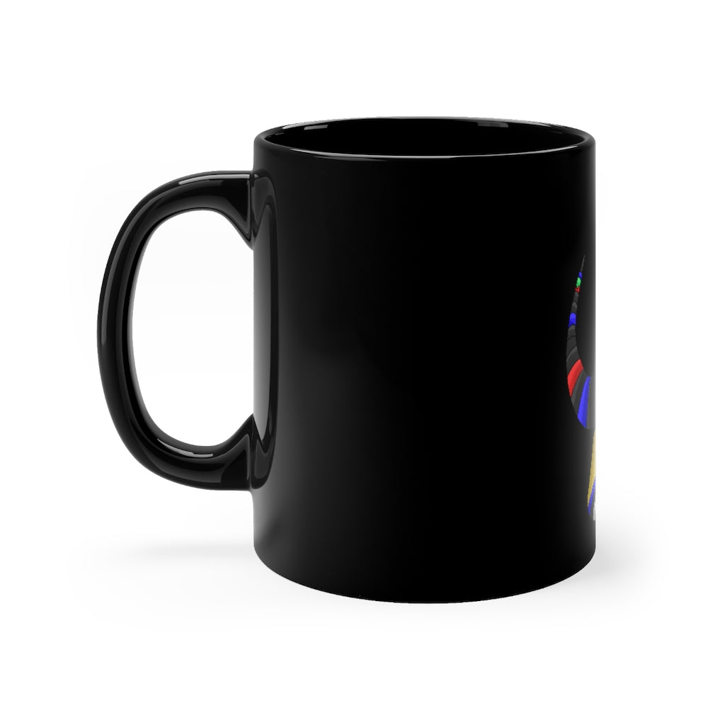 Rocino Black mug 11oz with rounded corners and C-handle, showcasing a sleek black ceramic finish.