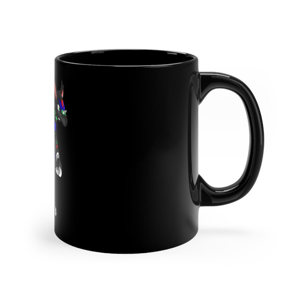 Rocino Black mug 11oz with rounded corners and C-handle, showcasing a sleek black ceramic finish.